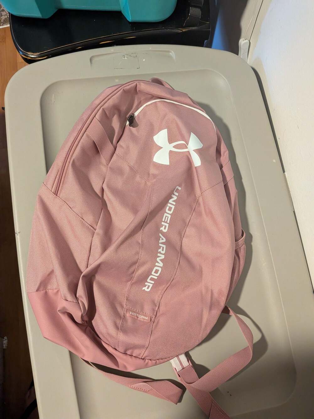 Under Armour Hustle Lite Backpack Pink White Water-Resistant